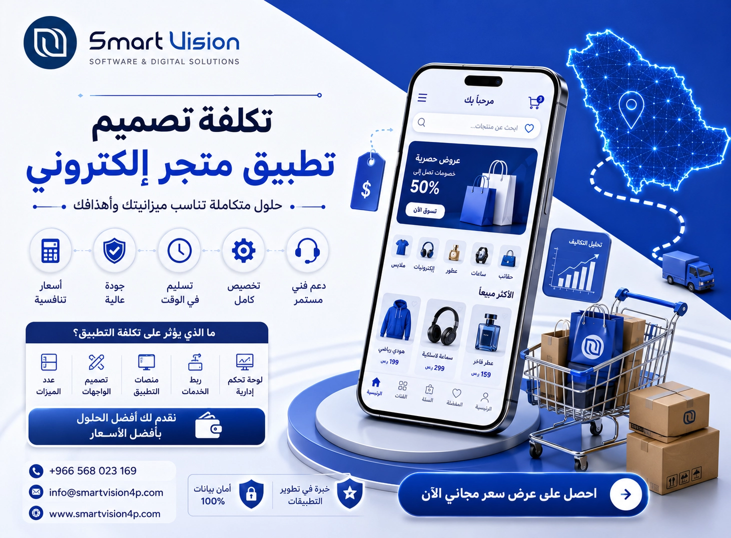 تكلفة تصميم تطبيق متجر إلكتروني في السعودية | العوامل والأسعار - Smart Vision